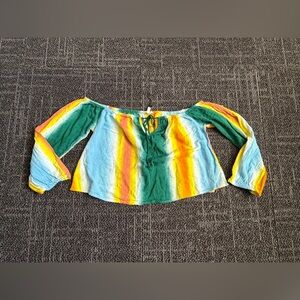 BCBGeneration Top Blouse Off The Shoulder Womens Medium BCBG Ombre Stripe Blue